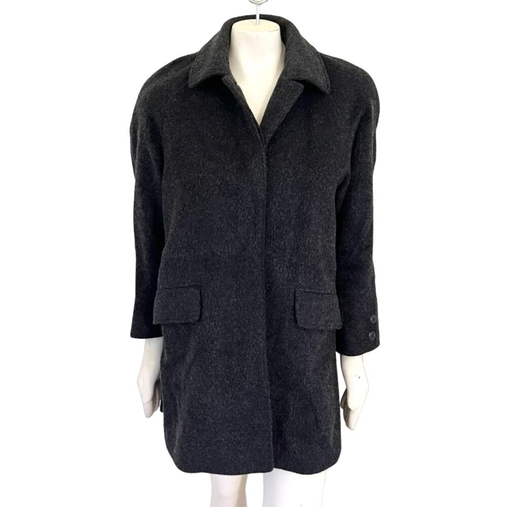 VTG ANNE KLEIN Wool Mohair Oversized Car Coat in Charcoal SZ 8P